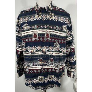 Vtg Mens L Chaps Ralph Lauren Button Front Shirt Cowboy Aztec Native American